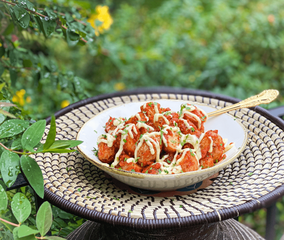 Crispy Golden Potatoes with Spicy Smokey Tomato Sauce and Garlic Mayo