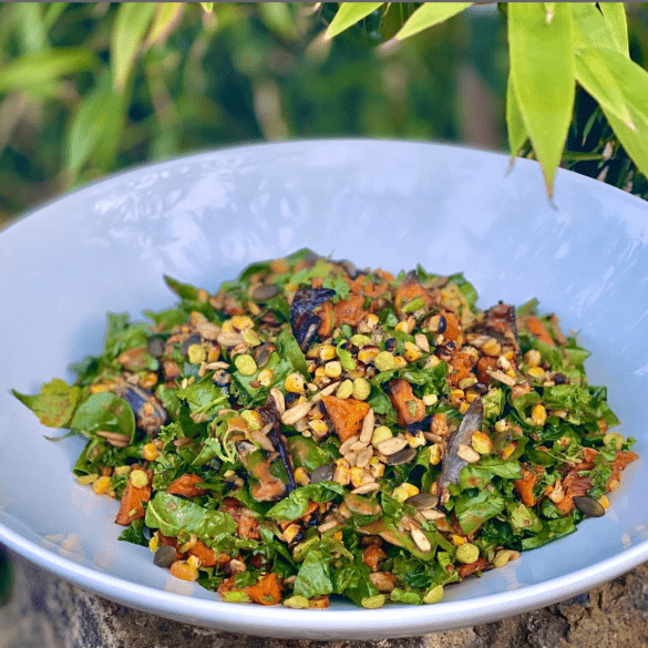 Sweet Potato and Blackened Corn Salad with Chipotle Dressing