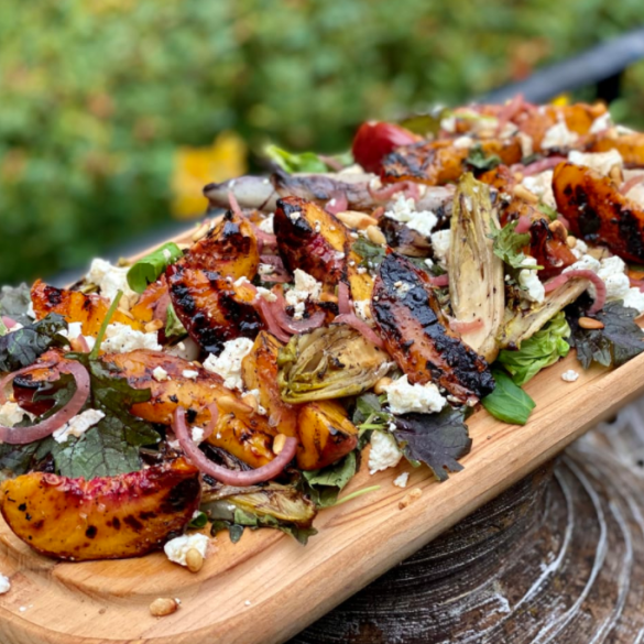 Charred Peach & Chicory Salad with Goats Cheese
