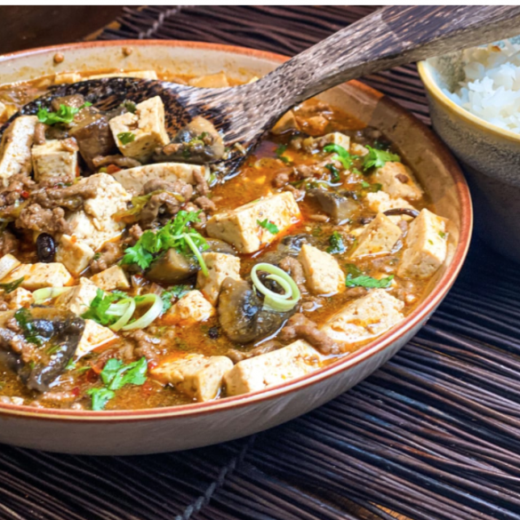 Spicy Mushroom Tofu Beef Bowl