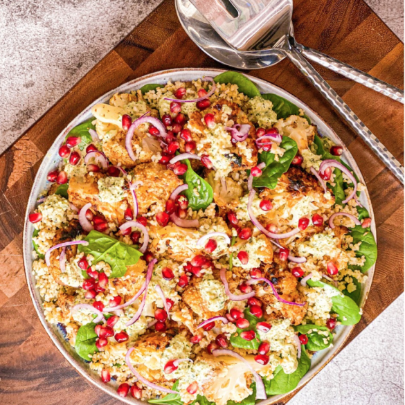 Tandoori Roasted Cauliflower & Bulgar Wheat Salad With a Mint & Coriander Yogurt Dressing