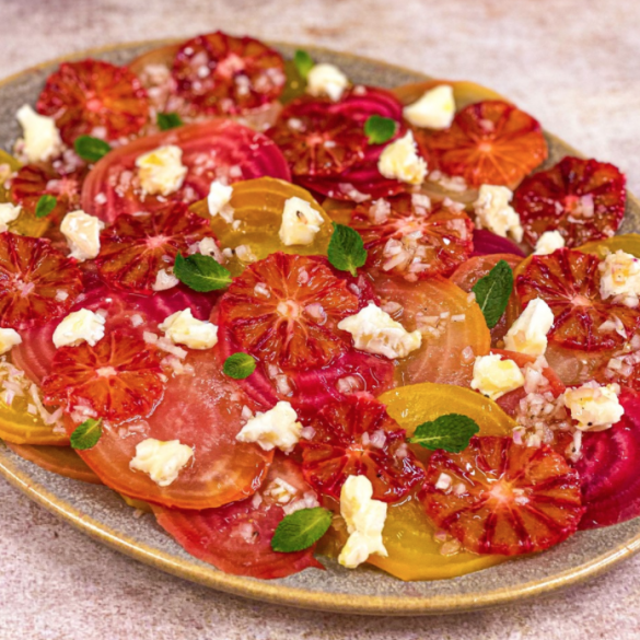 Beetroot, Blood Orange & Goats Cheese Salad With a Shallot Vinaigrette