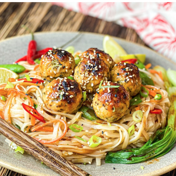 Lemongrass Chilli Meatballs With Rice Noodle Stir Fry