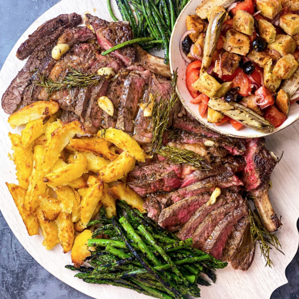 Pan-Seared Rib-Eye On the Bone with all the Sides