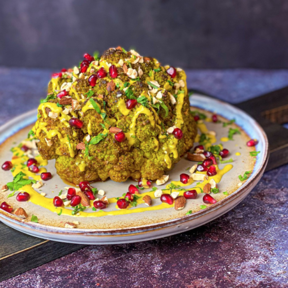 Whole Roasted Romanesco Cauliflower With a Tahini Turmeric Drizzle