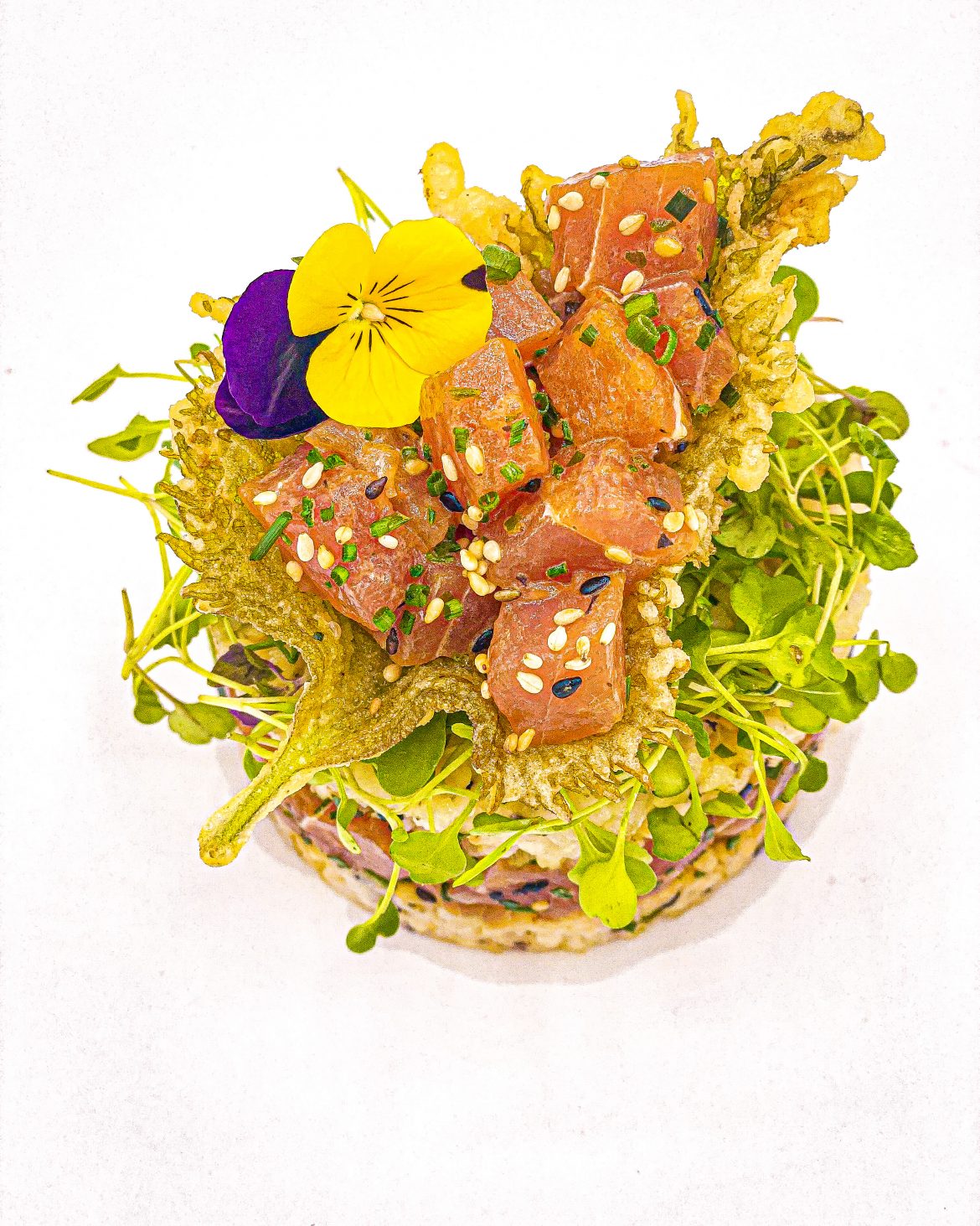 Tuna Tartare & Tempura Shiso Sushi Cake