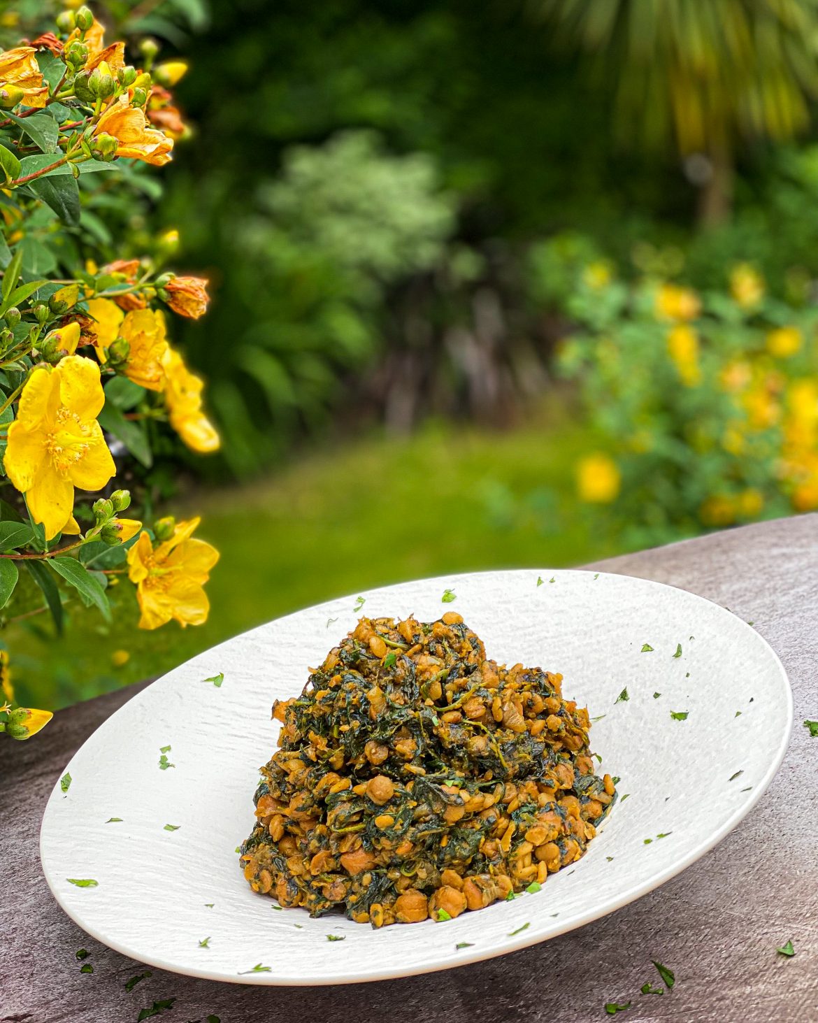 Masala Spinach, Chickpeas and Gungo Split Peas