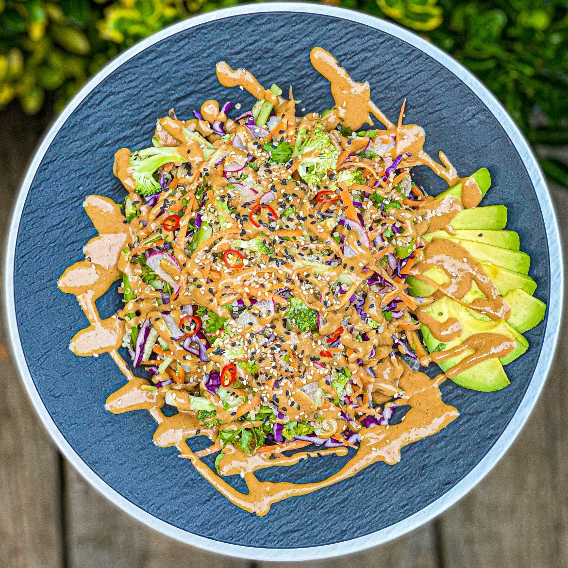 Crunchy Veggie Asian Quinoa Salad With A Spicy Peanut Dressing