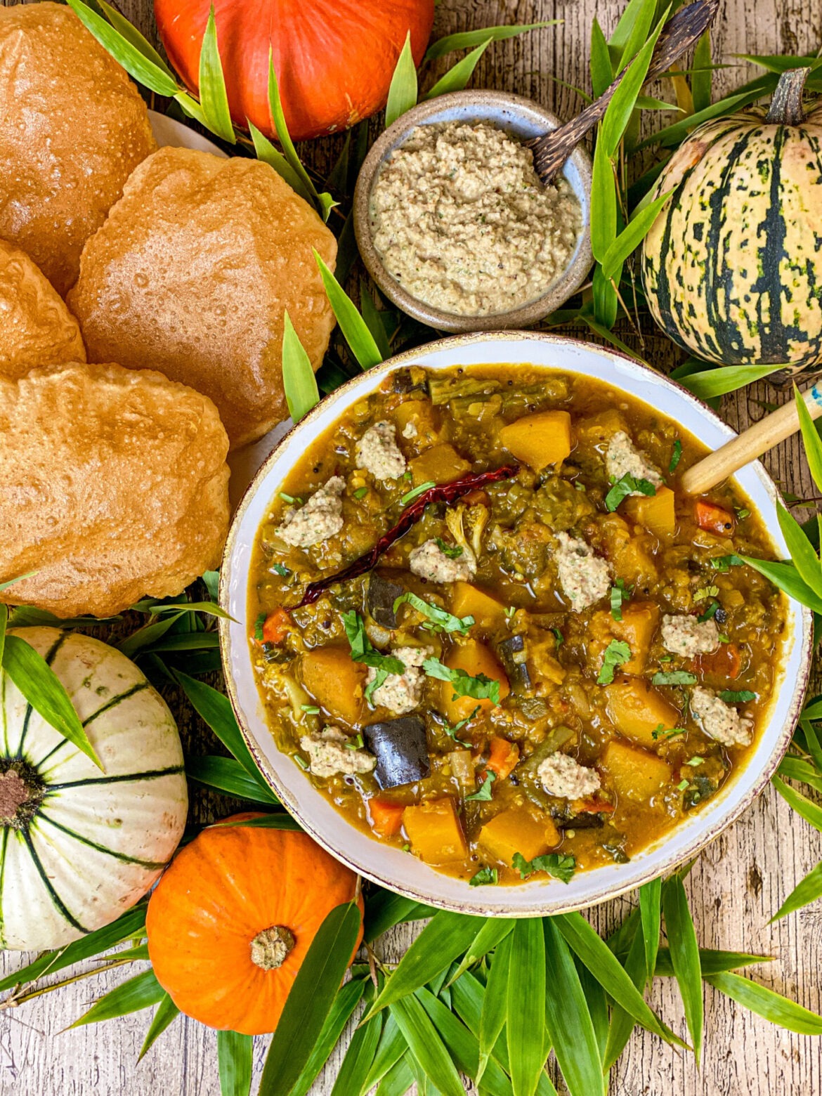 Pumpkin & Vegetable Sambar Spiced Lentil Stew With Coconut Chutney