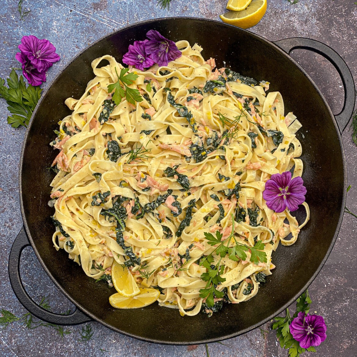 Hot Smoked Salmon, Boursin Cheese & Cavolo Nero Tagliatelle