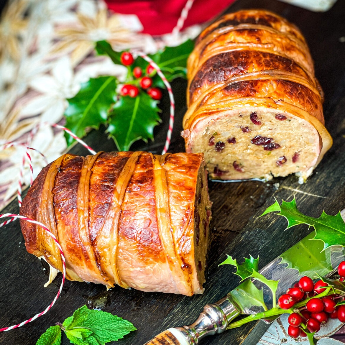 Masala Pork Stuffing Log Wrapped In Bacon